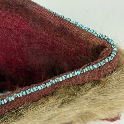 Antique Plains Indian Beaver Fur Hat Beaded Trim Trade Wool Lining Silver 1880s