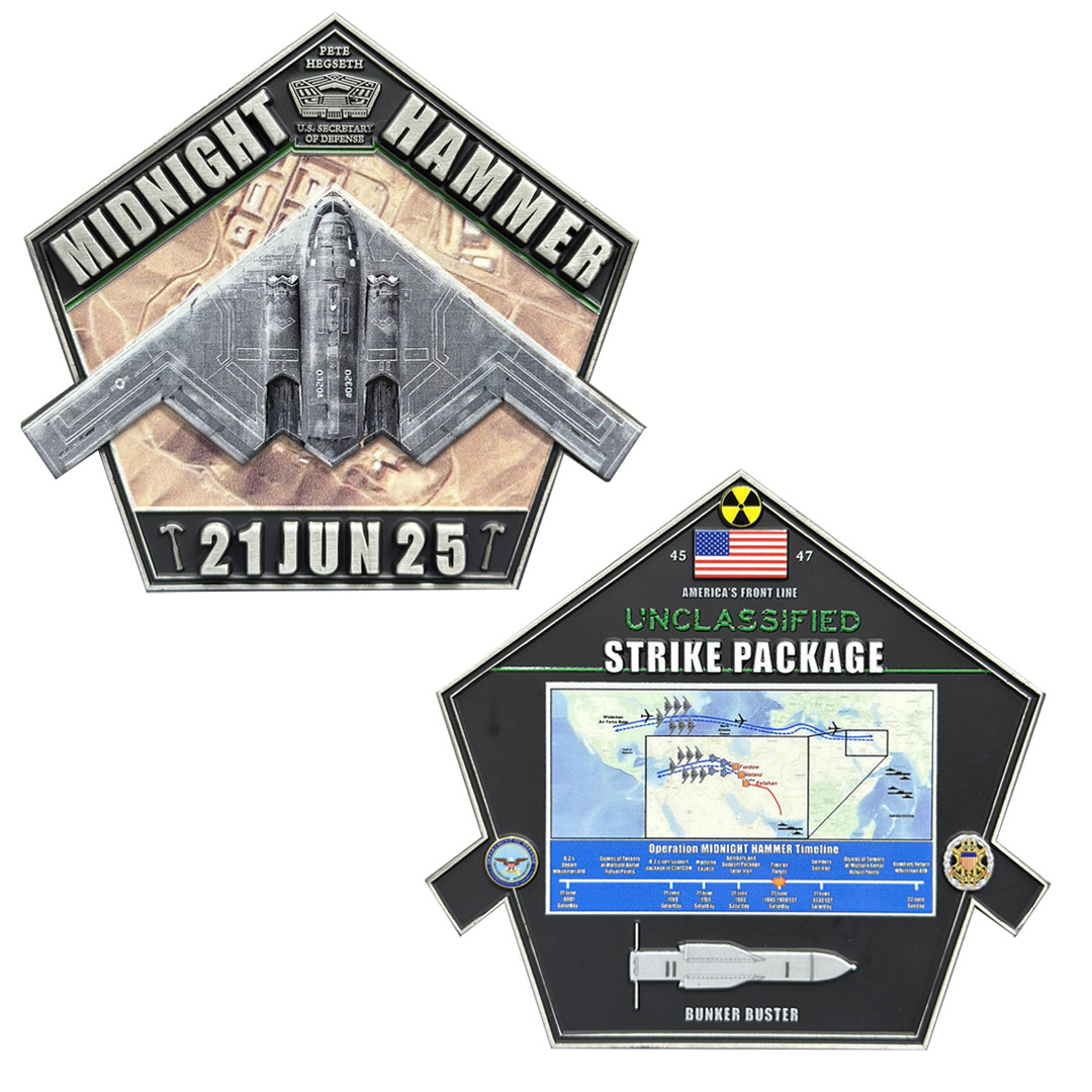 CL-ZZ Midnight Hammer Challenge Coin Honoring Pete Hegseth B-52 Bunker Buster St
