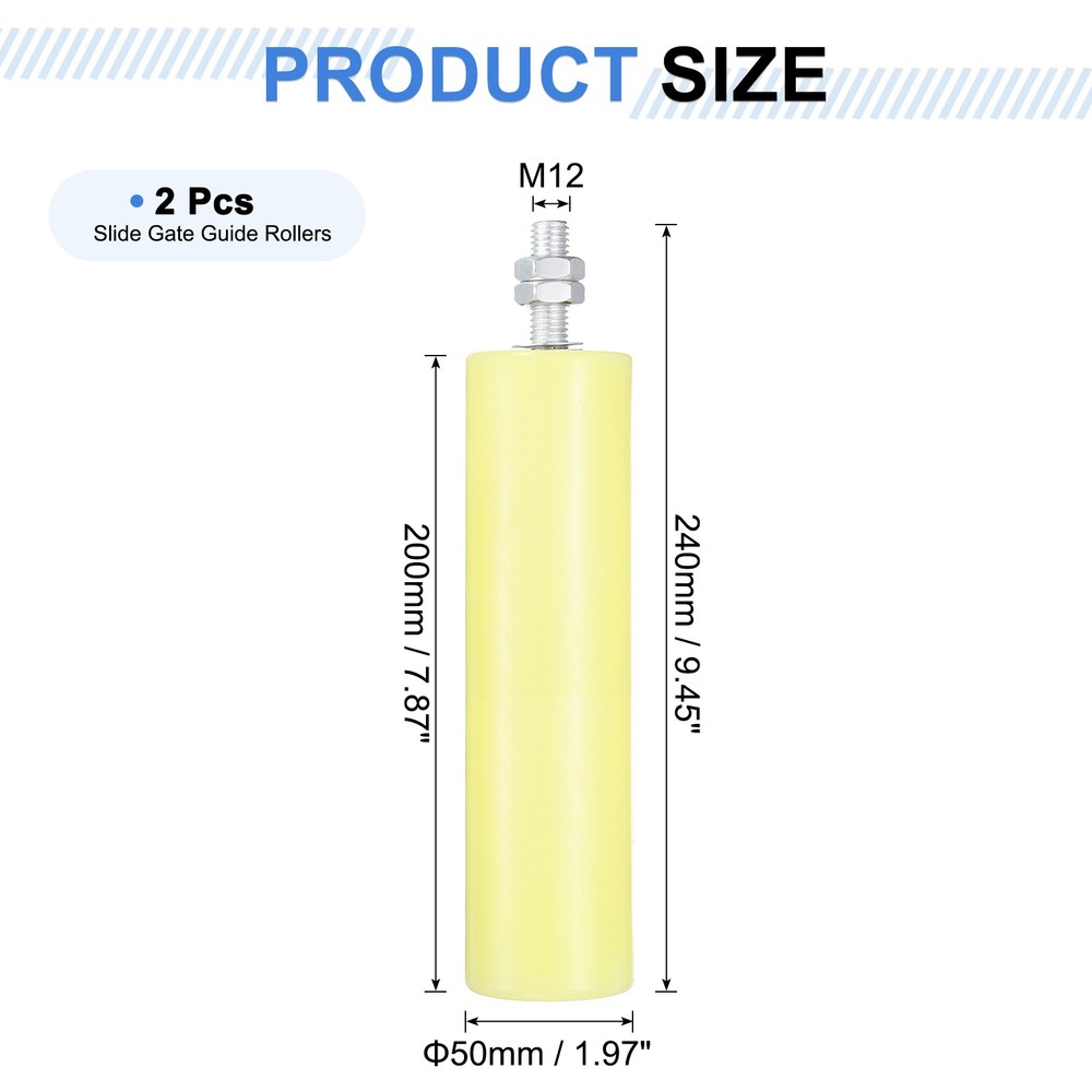 2Pcs Slide Gate Guide Roller 8" Nylon Sliding Gate Support Assembly, Yellow