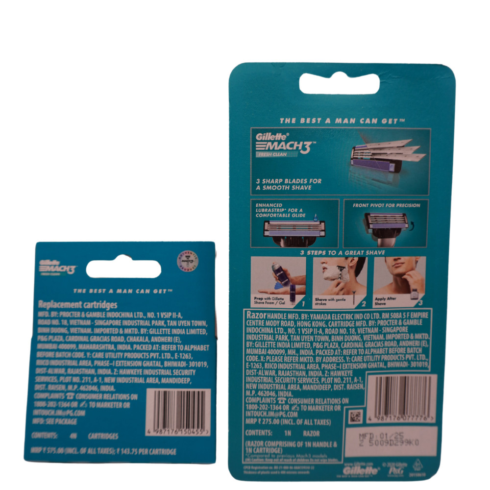 Gillette Mach3 Mens Razor Handle + 5 Razor Refill Cartridges
