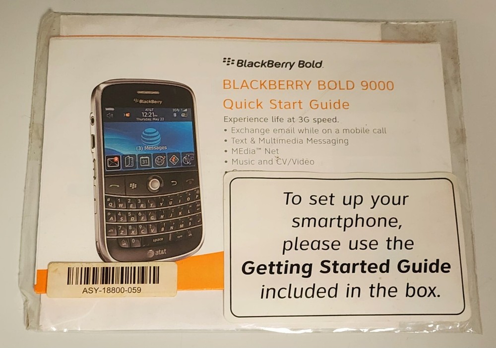 Blackberry Bold 9000 Quick Guide and  User Tools Software Windows PC CD-ROM Disc