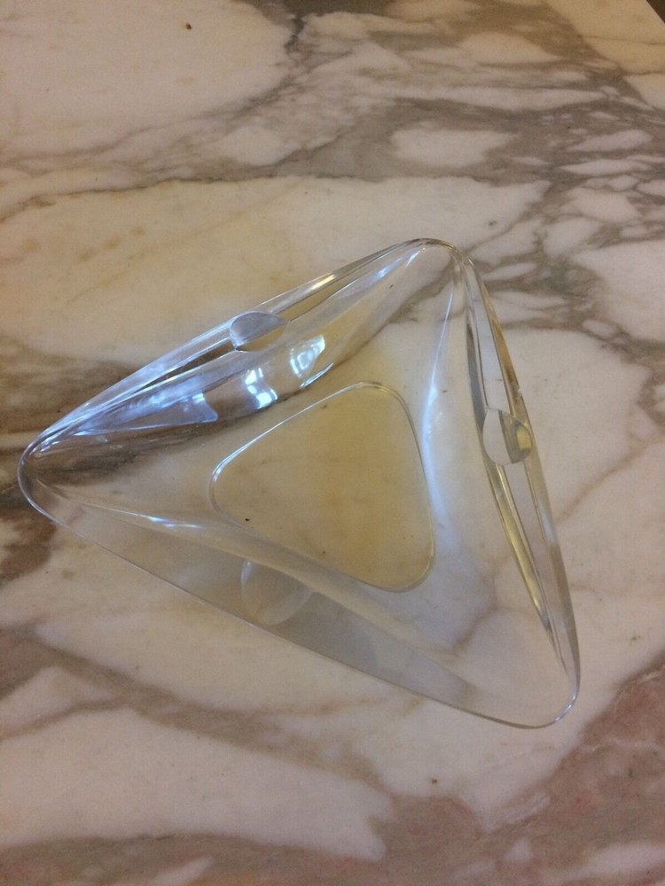 Val St Lambert Ash Tray Signed Triangular Clear Heavy Vintage Cigar Cigarette