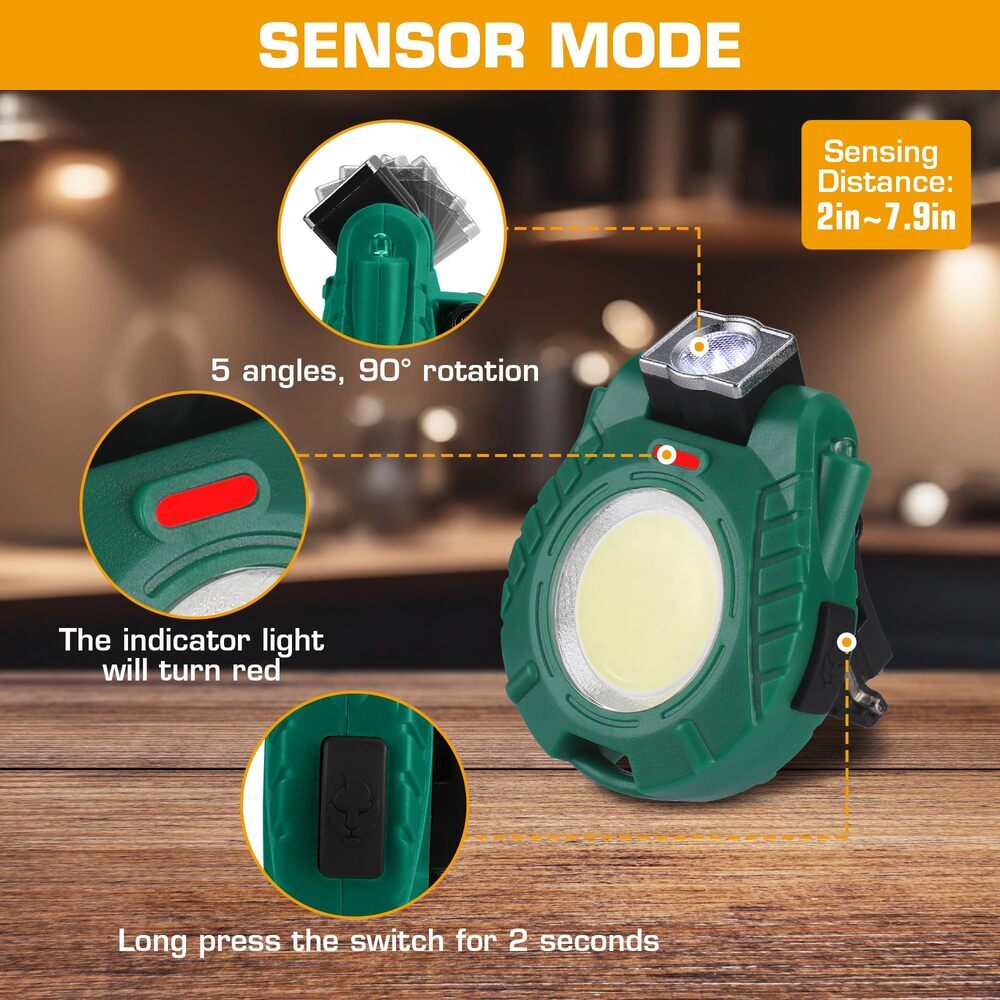 EverBrite 2 Pack COB Keychain Work Light Waterproof 6 Modes for Camping Green US