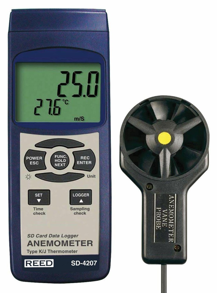 REED Instruments SD-4207 SD Series Vane Thermo-Anemometer, Datalogger, w/ Temp