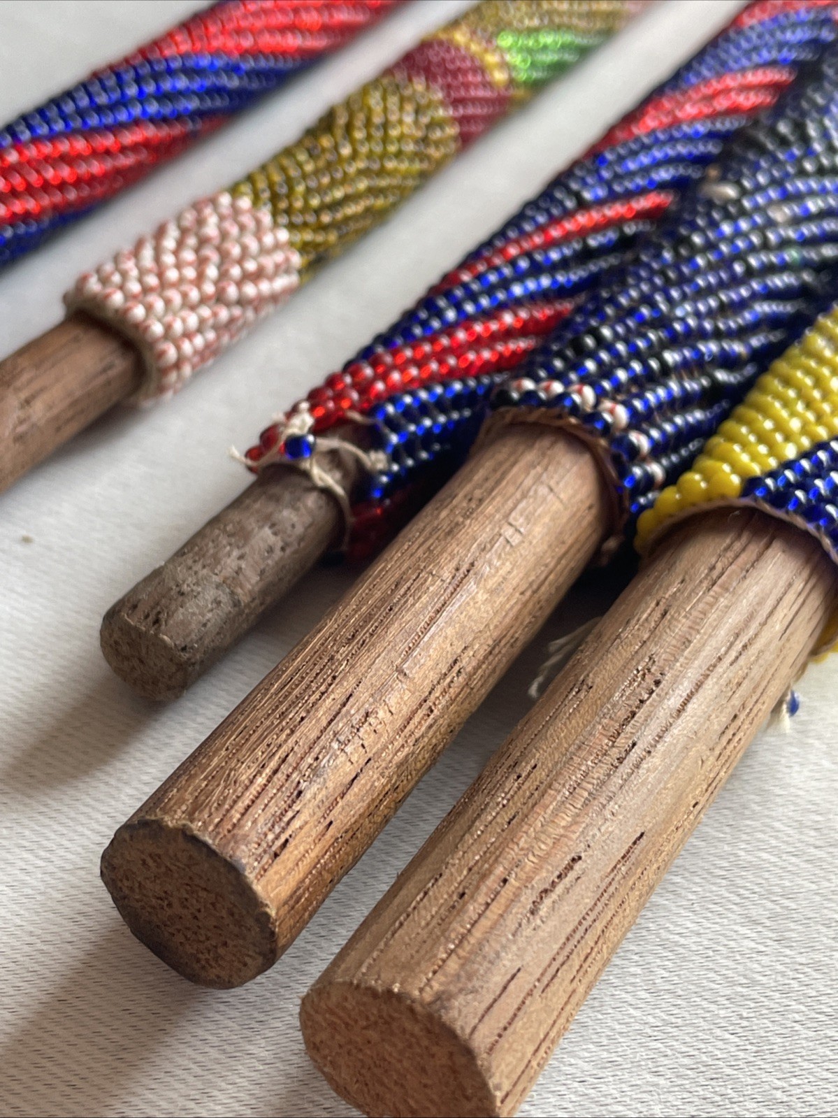 5-Vintage African Beaded Wooden War Club Throwing Stick Ceremony Spiritual Art