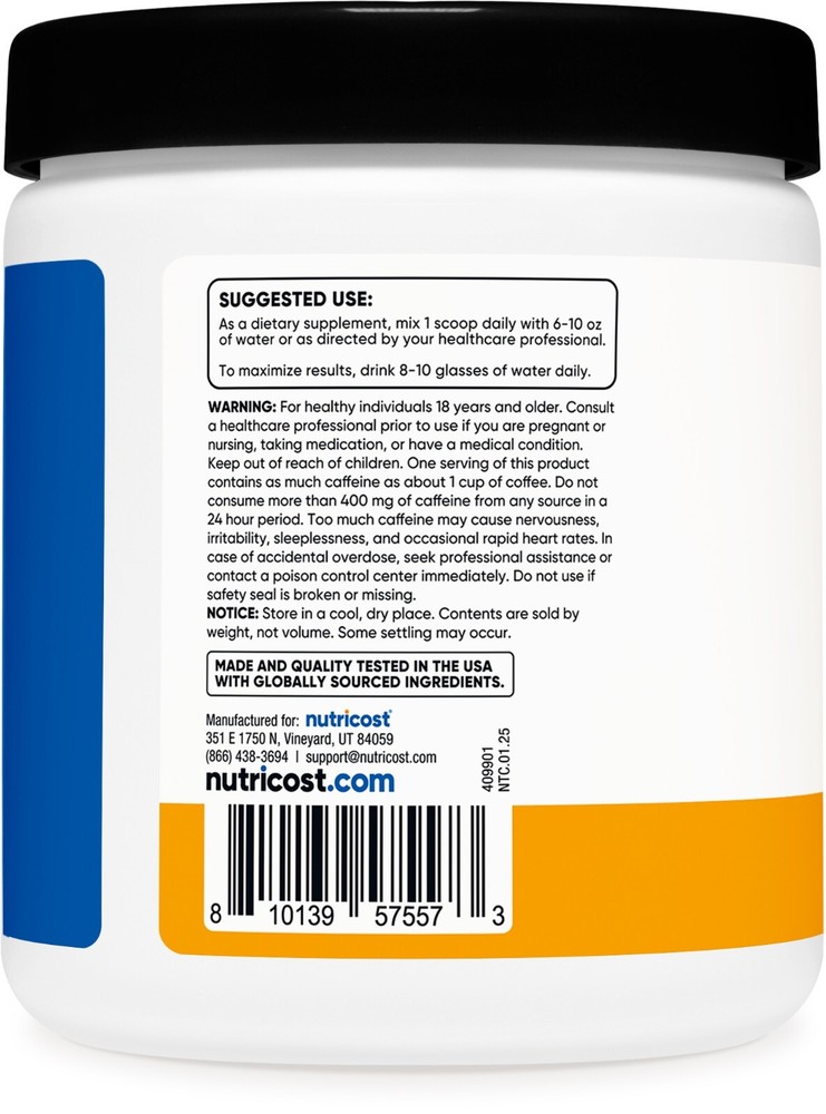 Nutricost Creatine + Energy 30 Servings (Peach Mango Flavored)