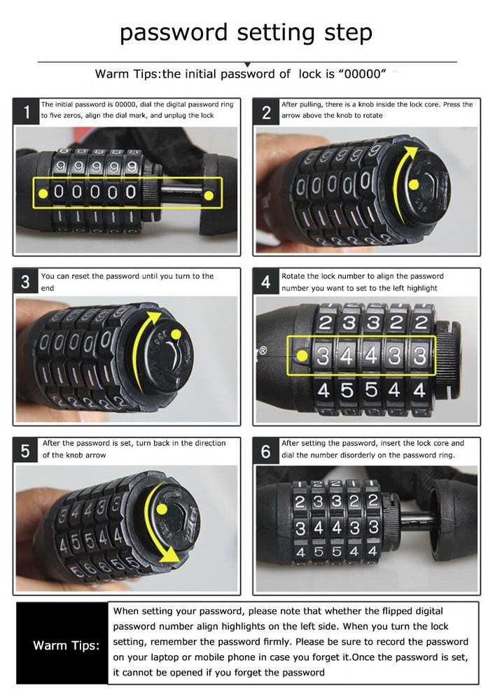 5-Digit Combination Password Bike Lock Cable Chain Lock with Bracket 40" cable