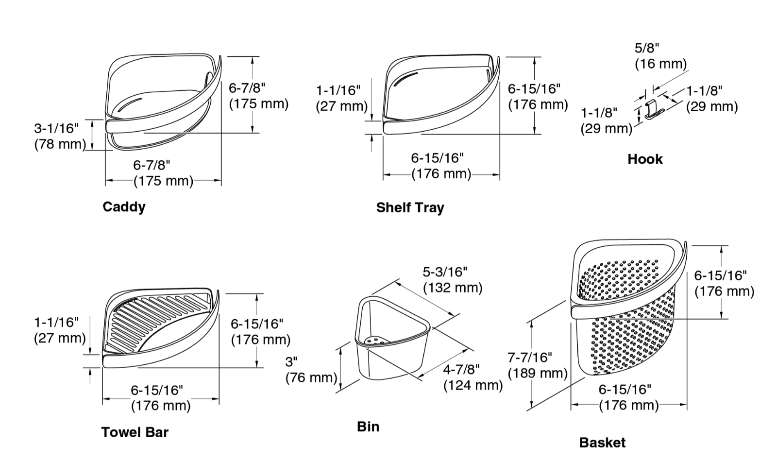 Sterling Store+ Bath/Shower System Family Wall Mounted Replacement Accessories