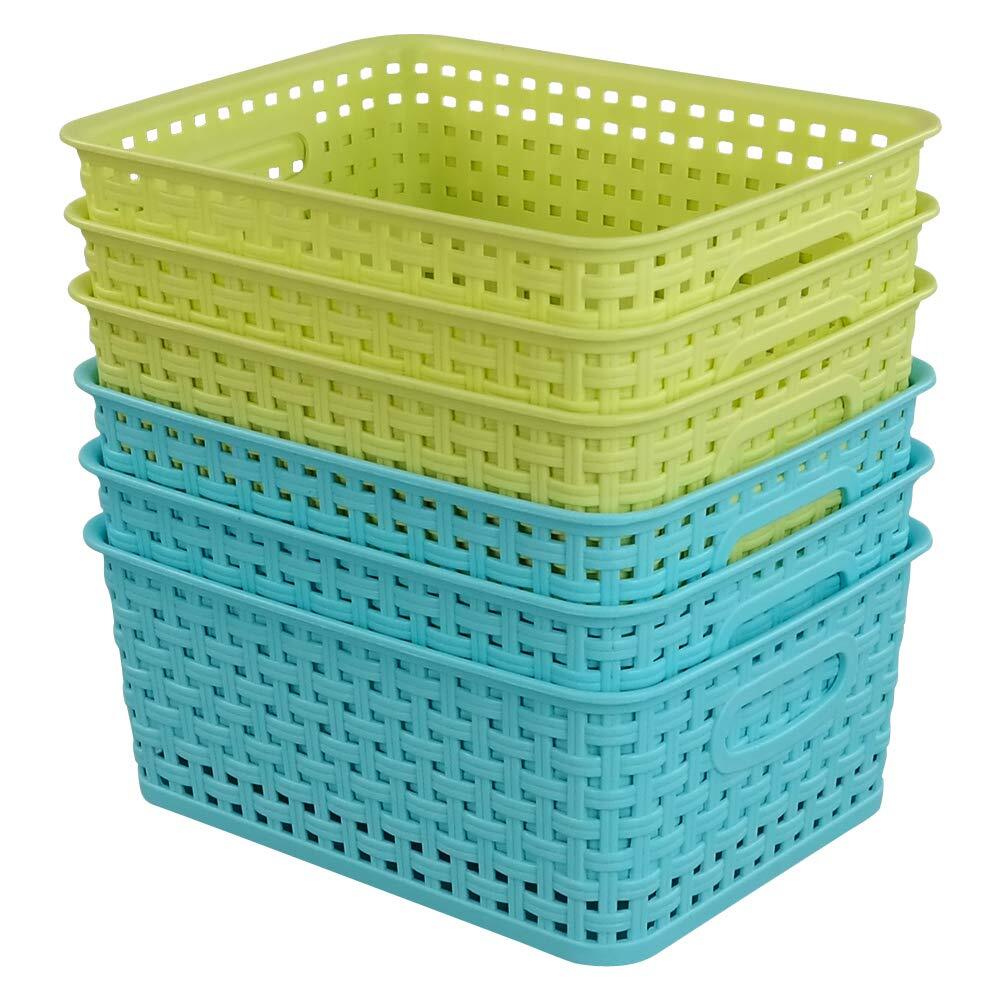 6 Pack Plastic Storage Baskets Storage Bins for Kitchen Office Bathroom
