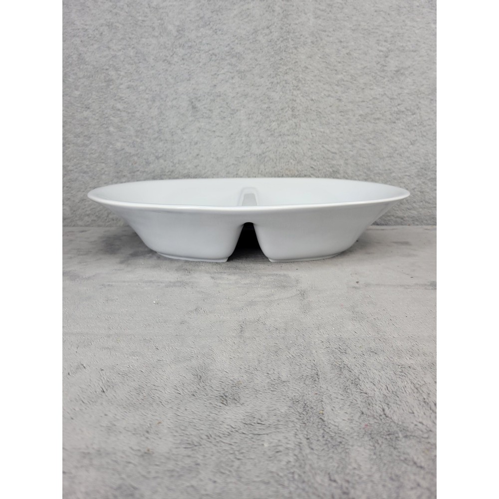 The Main Ingredients White Ceramic Large Divided Serving Dish Bowl 2 Section