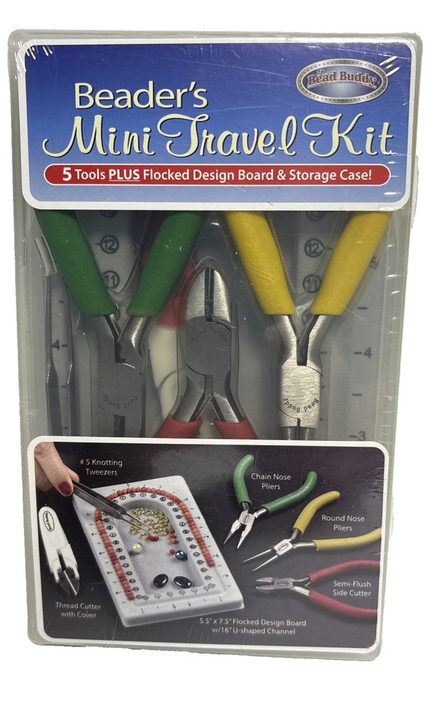 Bead Buddy Beaders Mini Travel Kit 5 Tools Design Board Case