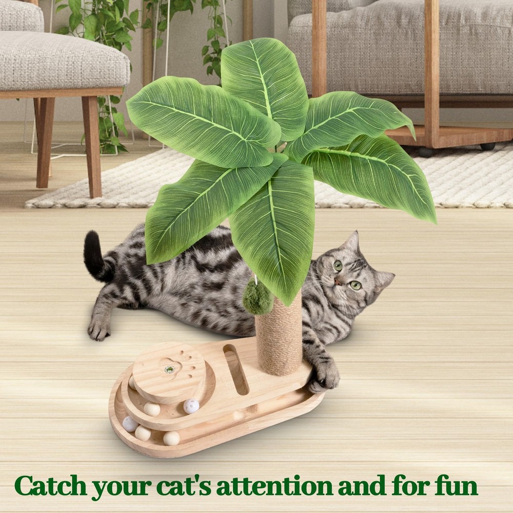 Cat Scratching Post Interactive Toy Dangling Ball 2 Layer 17.7 Inch Tall Pole