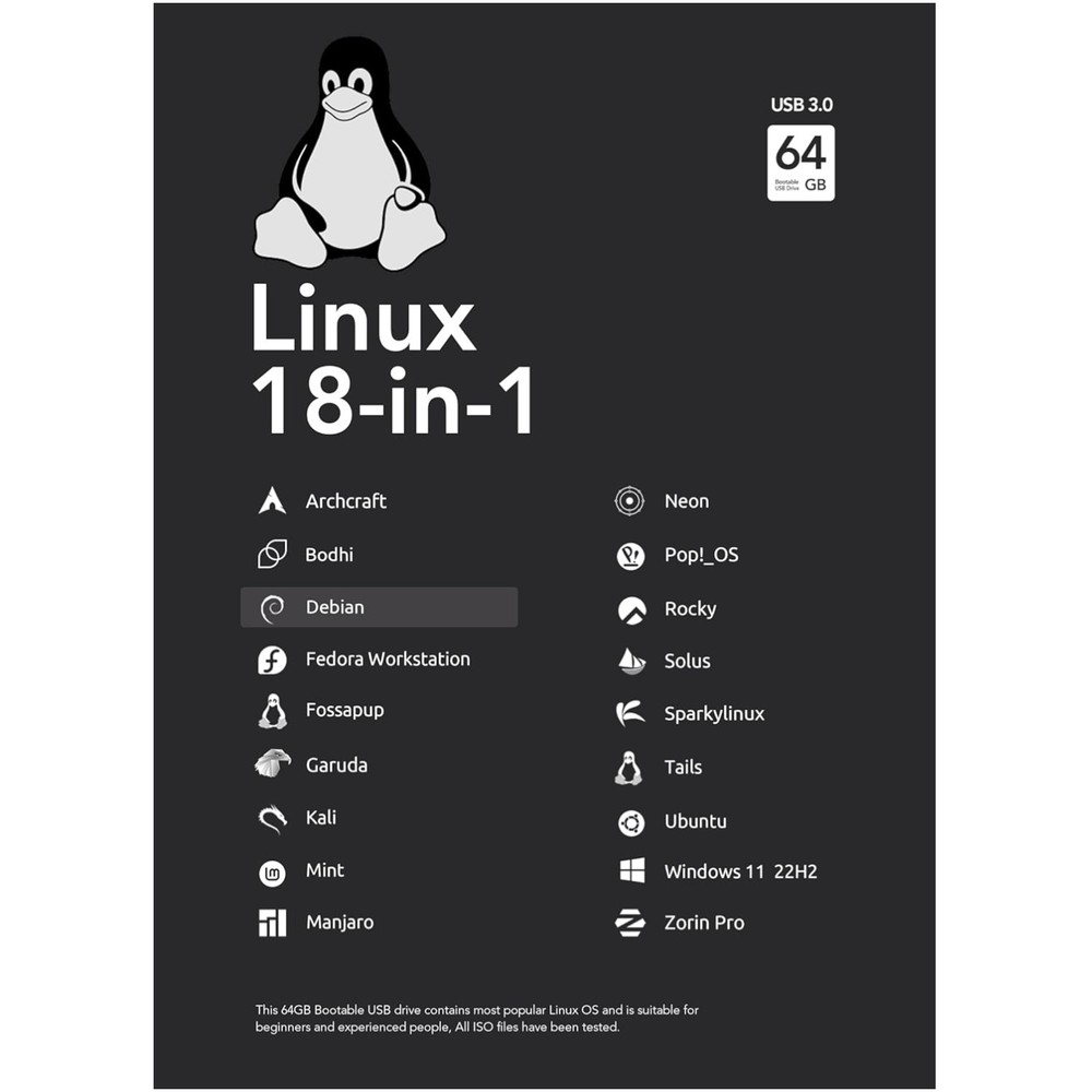64GB USB Drive – 18-in-1 Multi-OS Support Including Windows 11 & Linux