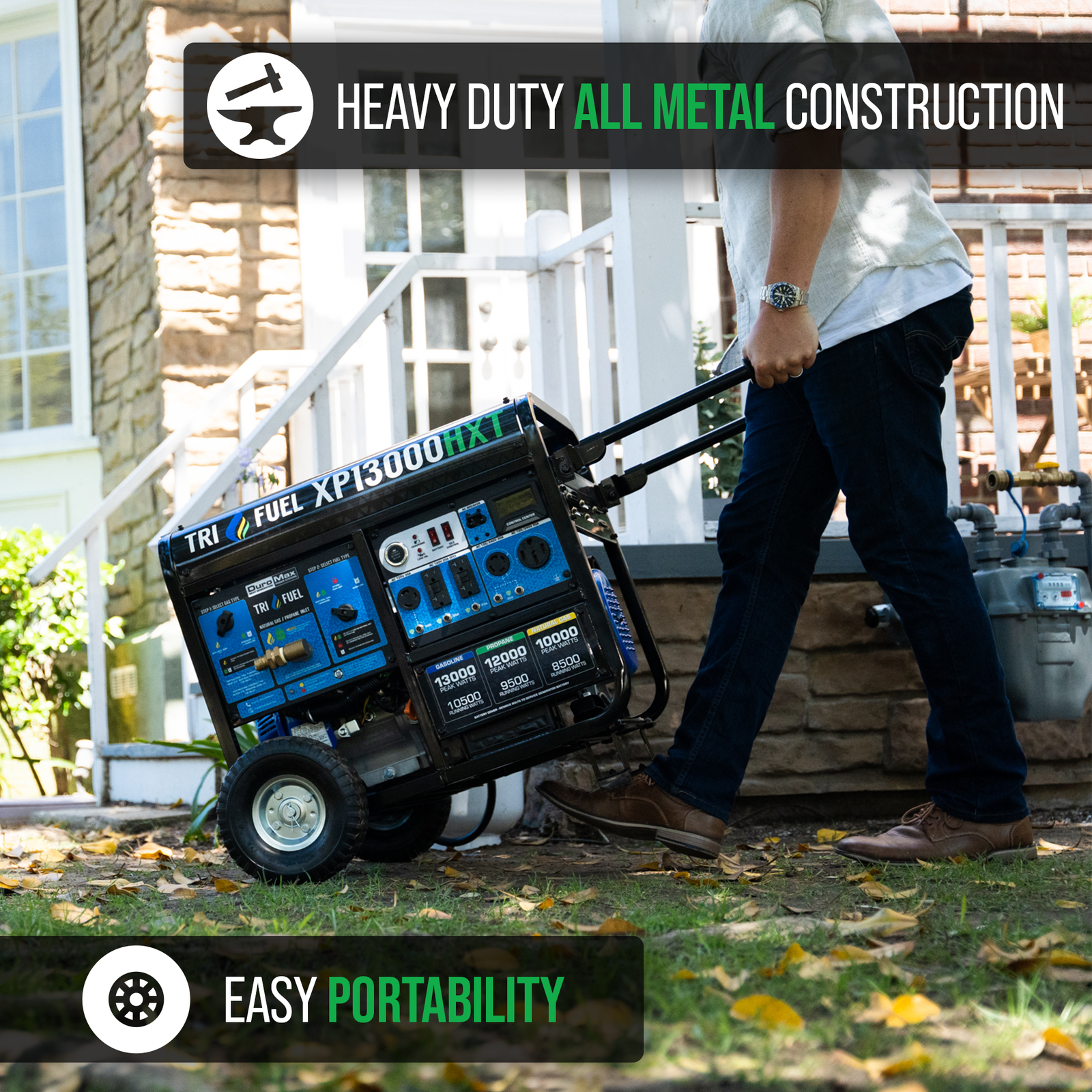 DuroMax XP13000HXT 13,000W Electric Start Tri-Fuel Portable Generator w/CO Alert