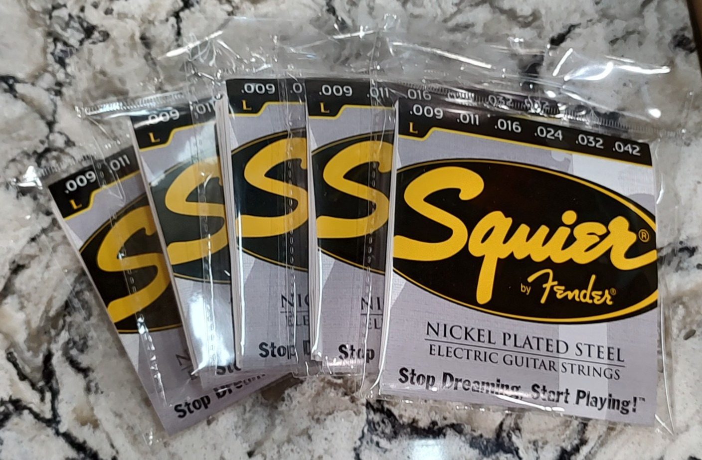 5 PACKS - FENDER SQUIRE 6 STRING ELECTRIC GUITAR STRINGS 9-42 - LIGHT GUAGE
