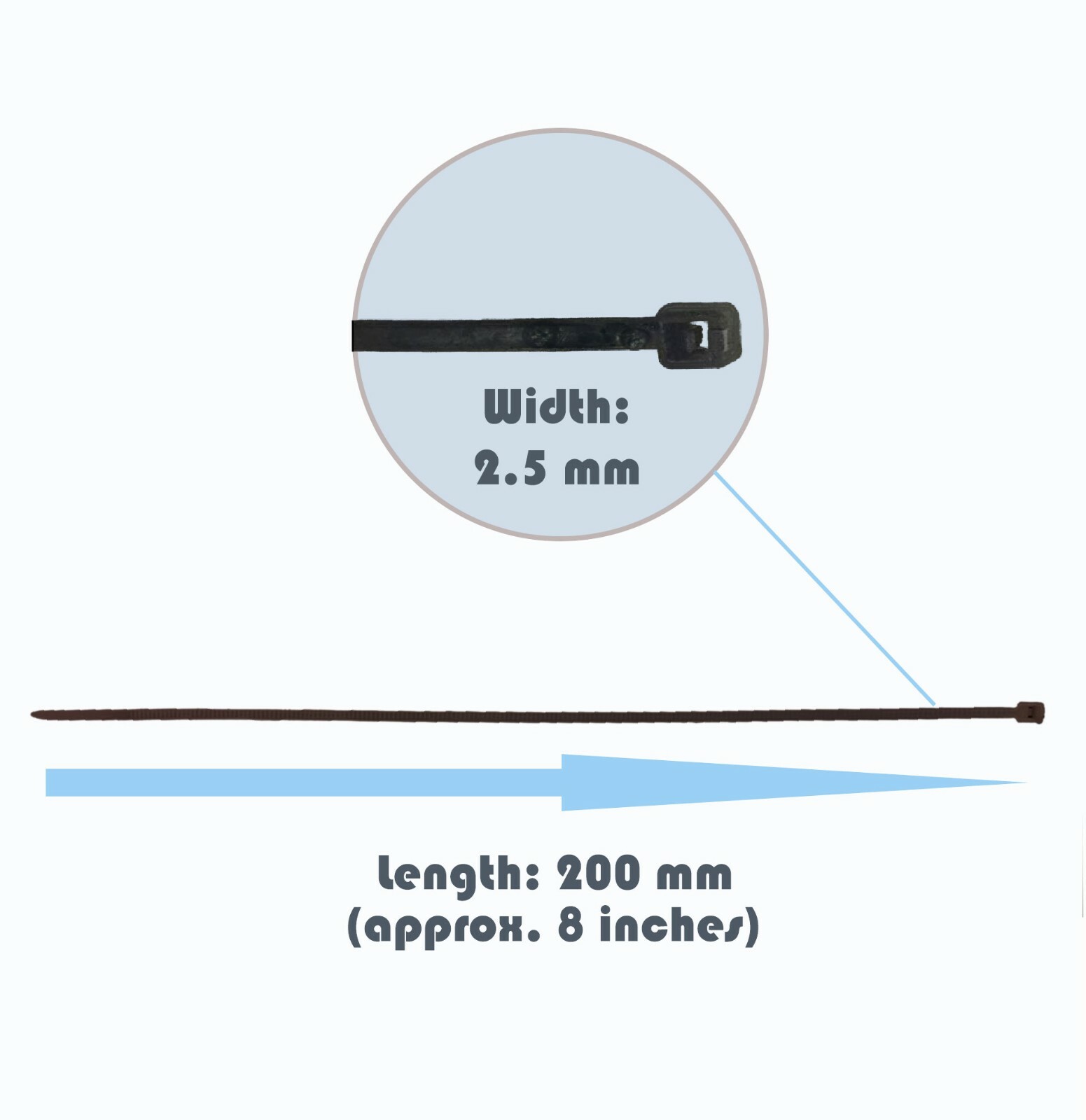 1000 Pack - 200 X 2.5MM Nylon Cable Zip Tie Wraps in Black