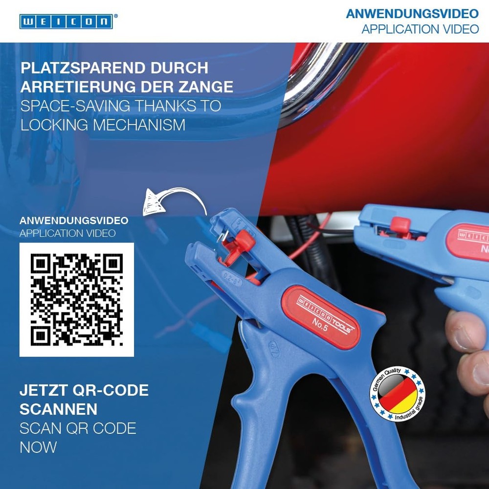 WEICON TOOLS Wire Stripper No. 5, automatic wire stripper 0.2-6 mm², Blue/Red