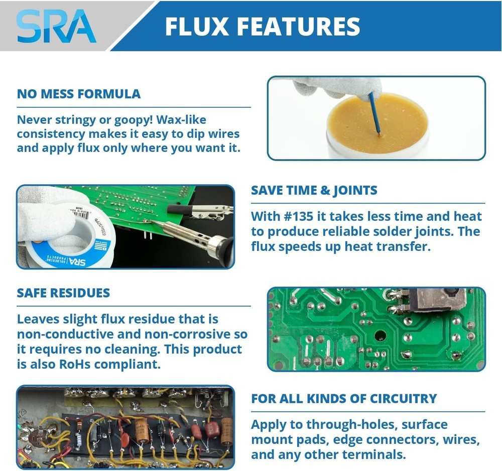 Safe SRA Solder Rosin Paste Flux - 2oz Jar for Clean, Effective Electronics