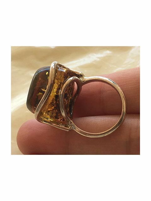 BALTIC MULTICOLOR BUTTERSCOTCH BLACK AMBER STERLING SILVER MODERN HANDMADE RING