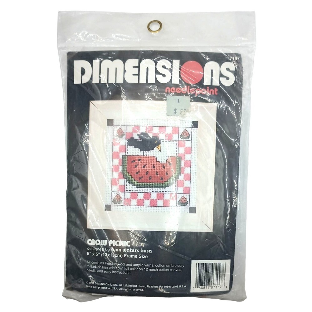 Vintage Needlepoint Craft Project Kit Dimensions Crow Picnic Watermelon Kitchen