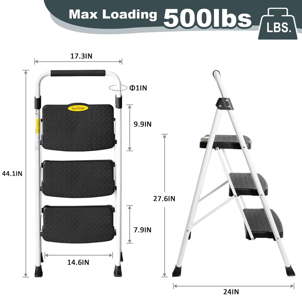 3 Step Ladder, Folding Step Stool for Adults with Handle, Lightweight, Perfec...