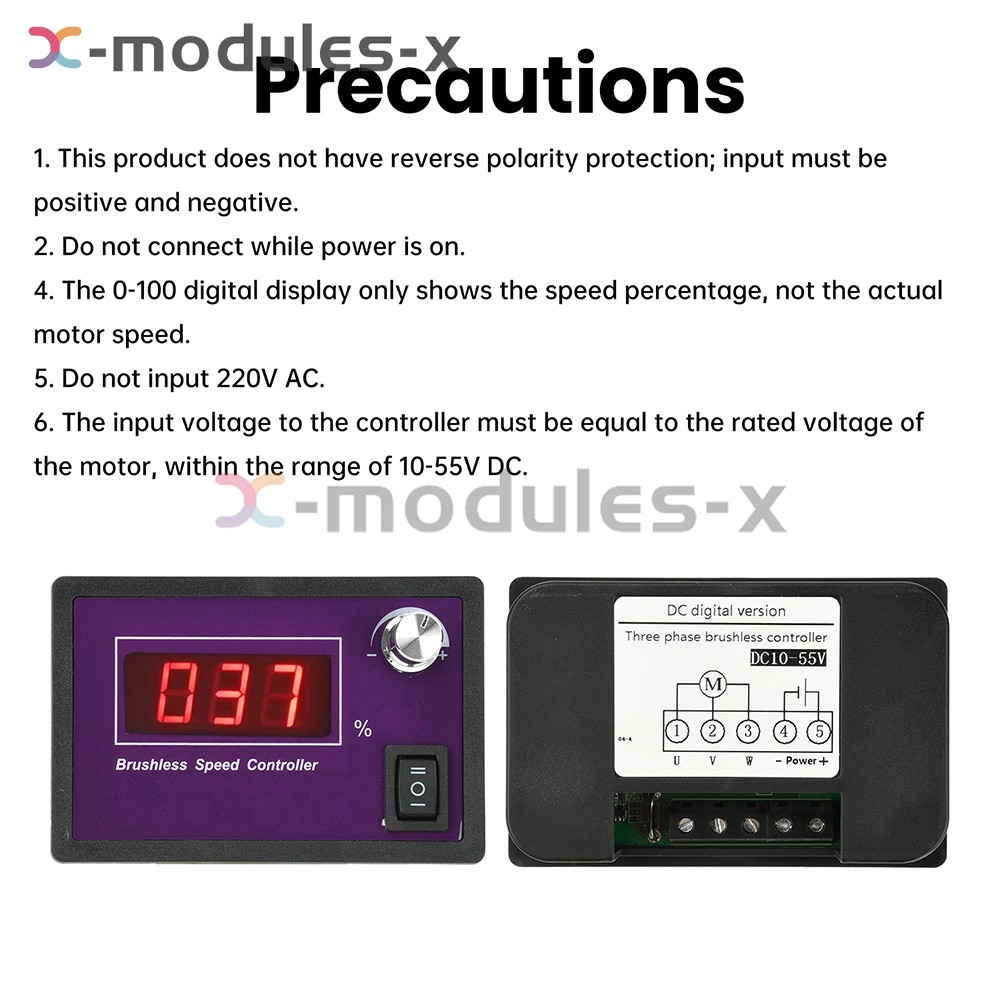 10-55V15A Brushless DC Speed Controller 3-Phase Motor Controller Forward/Reverse