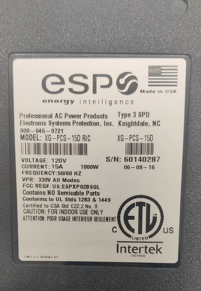 ESP Power Conditioning System XG-PCS-15D RIC Intertek Surge Protector