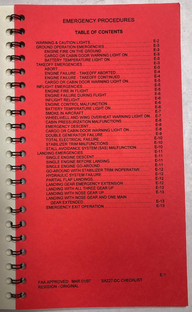 Lone Star Airlines SA-227 DC Emergency & Abnormal Quick Ref. Checklist 1997