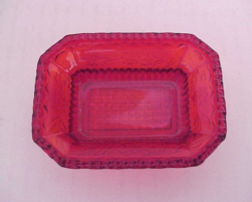 Vintage Glass L.G. Wright Wildflower Ruby Red Rectangular Open Salt Cellar Dish