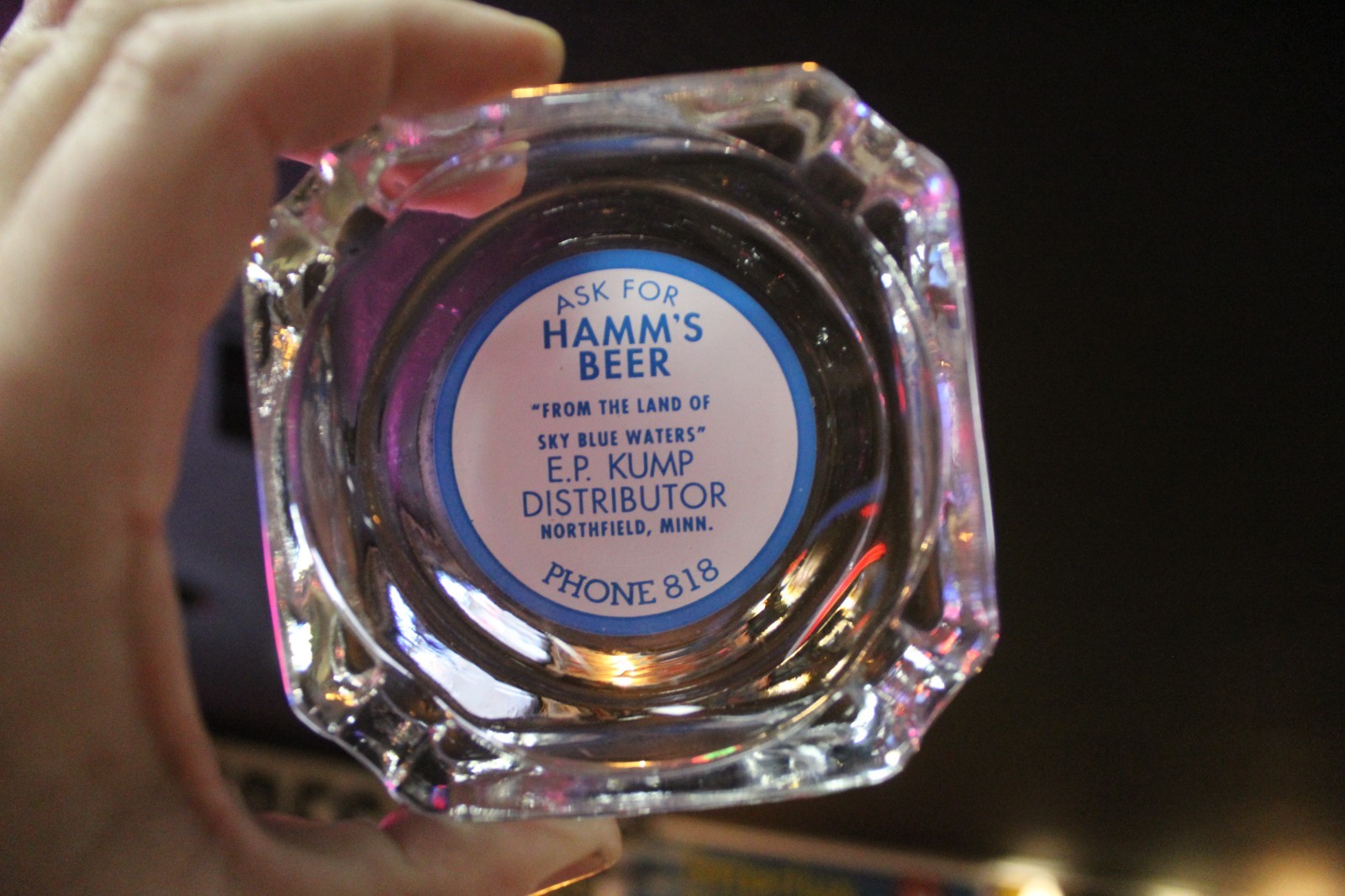 SCARCE 1950s HAMM'S BEER GLASS BAR ASHTRAY KUMP DRINK NORTHFIELD MINNESOTA BREW