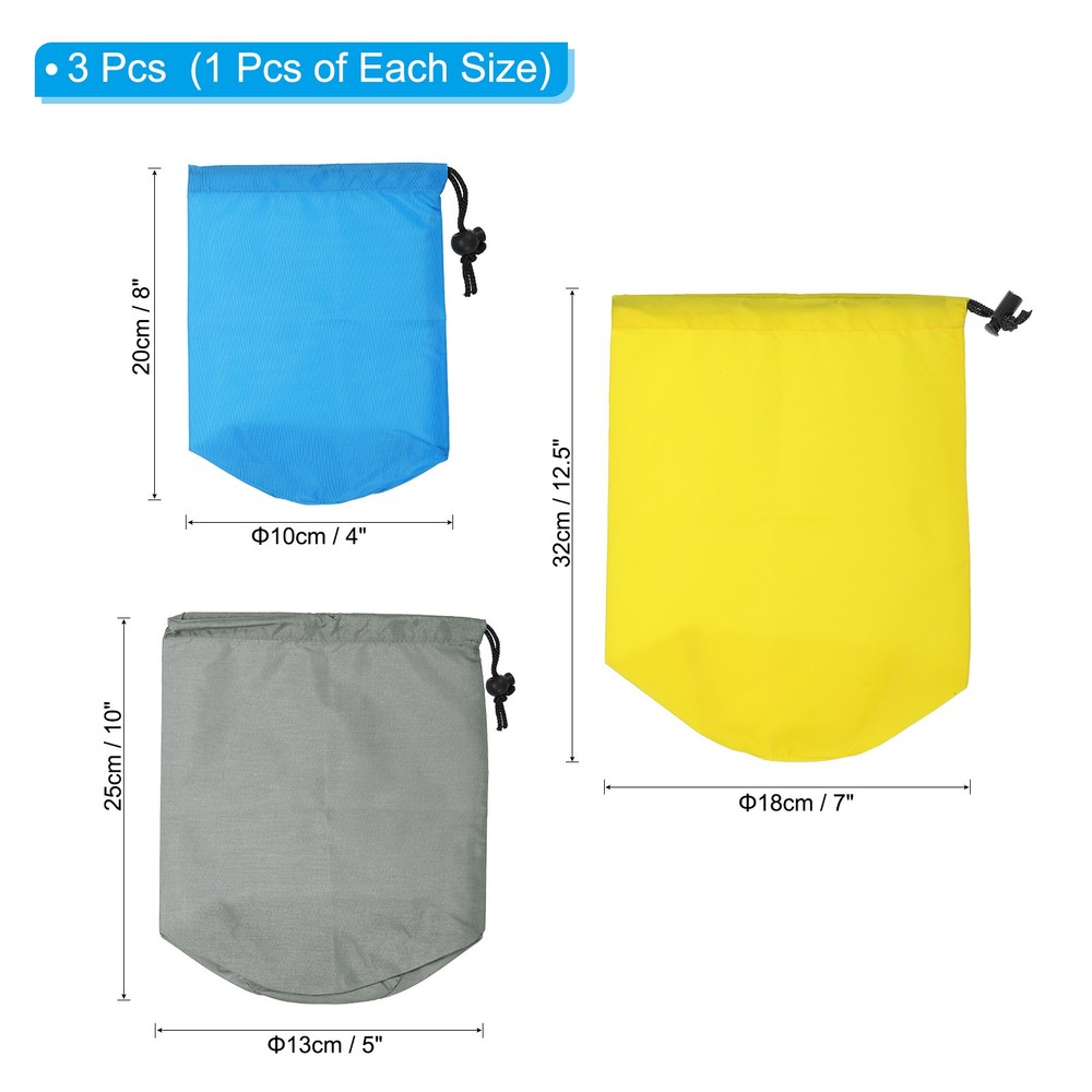 3sets Stuff Sack Assorted S/M/L Storage Sack Portable Drawstring Dust Flap Bag