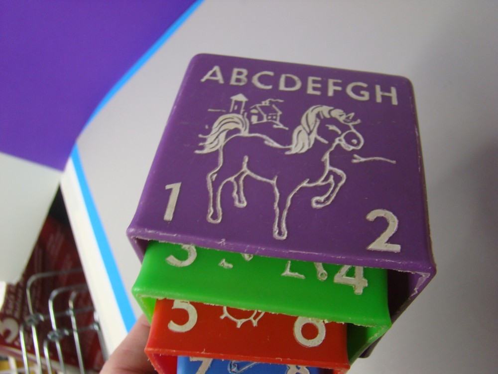 Cute 5 Pc Blocks w/ Bells 1960s Plastic Rubber Nesting Stacking ABC 123 Picture