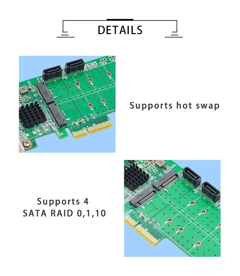 PCIe 2.0 4 Port M.2 SATA 3.0 RAID Controller Card with Marvell 88SE9230 Chipset