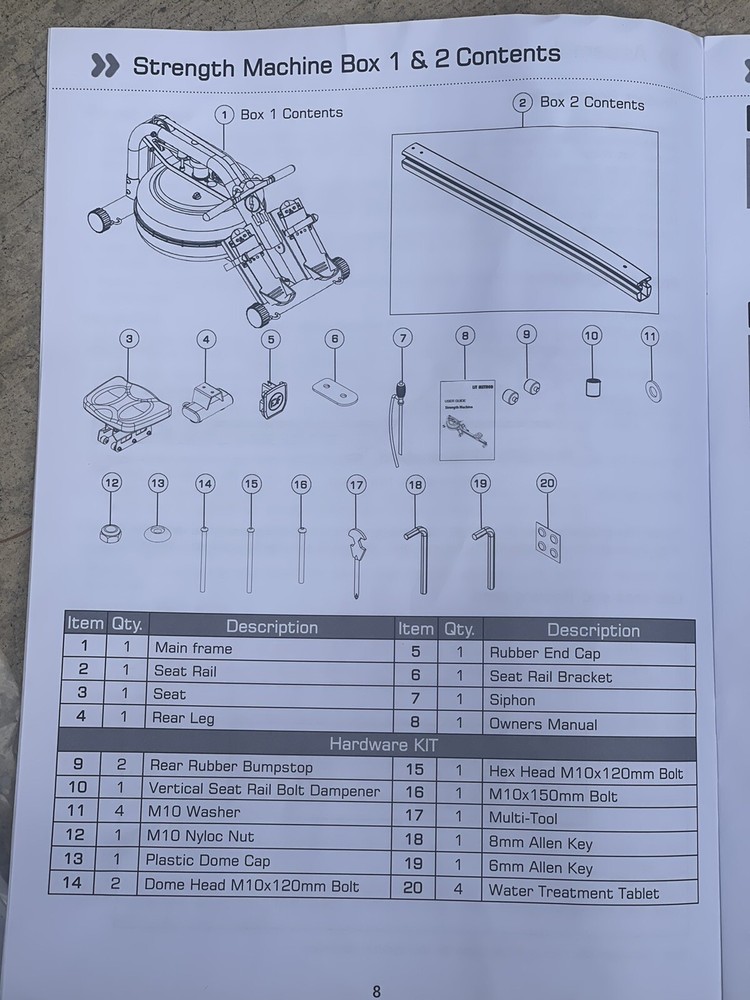 NEW LIT METHOD WATER ROWER STRENGTH MACHINE, MISSING PARTS DAMAGED