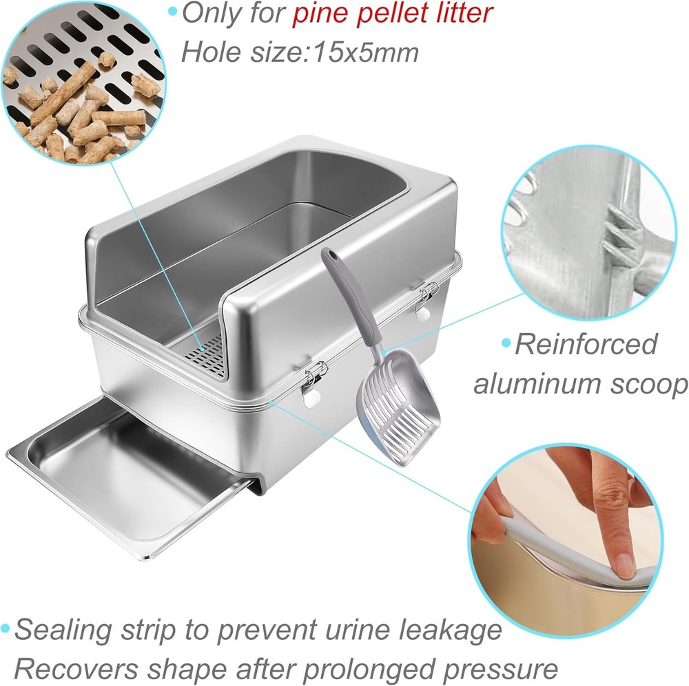 8" Sifting Pull-Out Cat Litter Box W/ Lid Pine Pellets