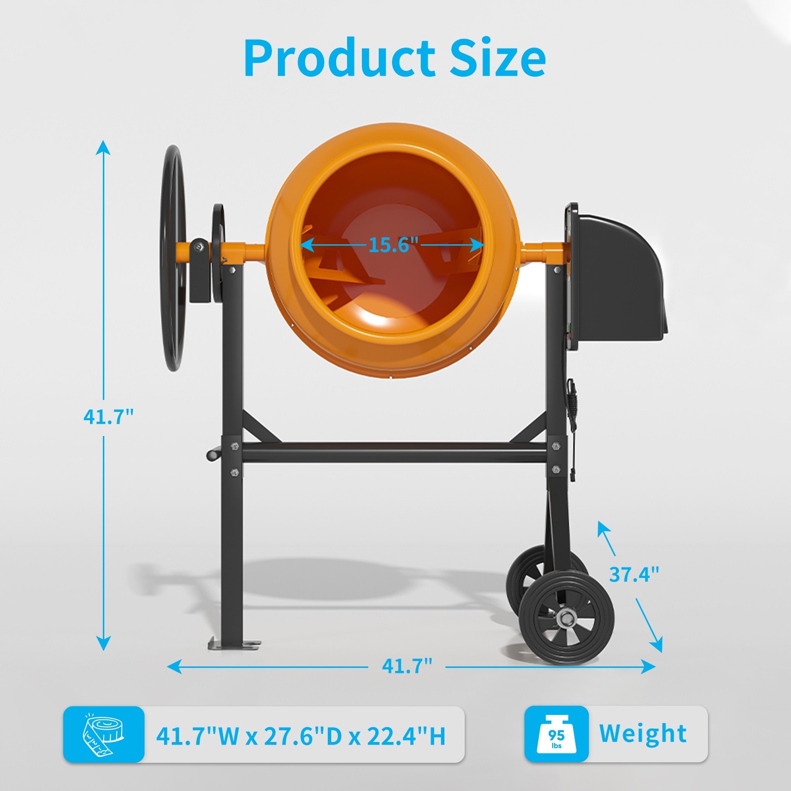 DISHUP Cement Mixer,5.0 Cu.ft Concrete Mixer with Wheels for Stucco/Seeds