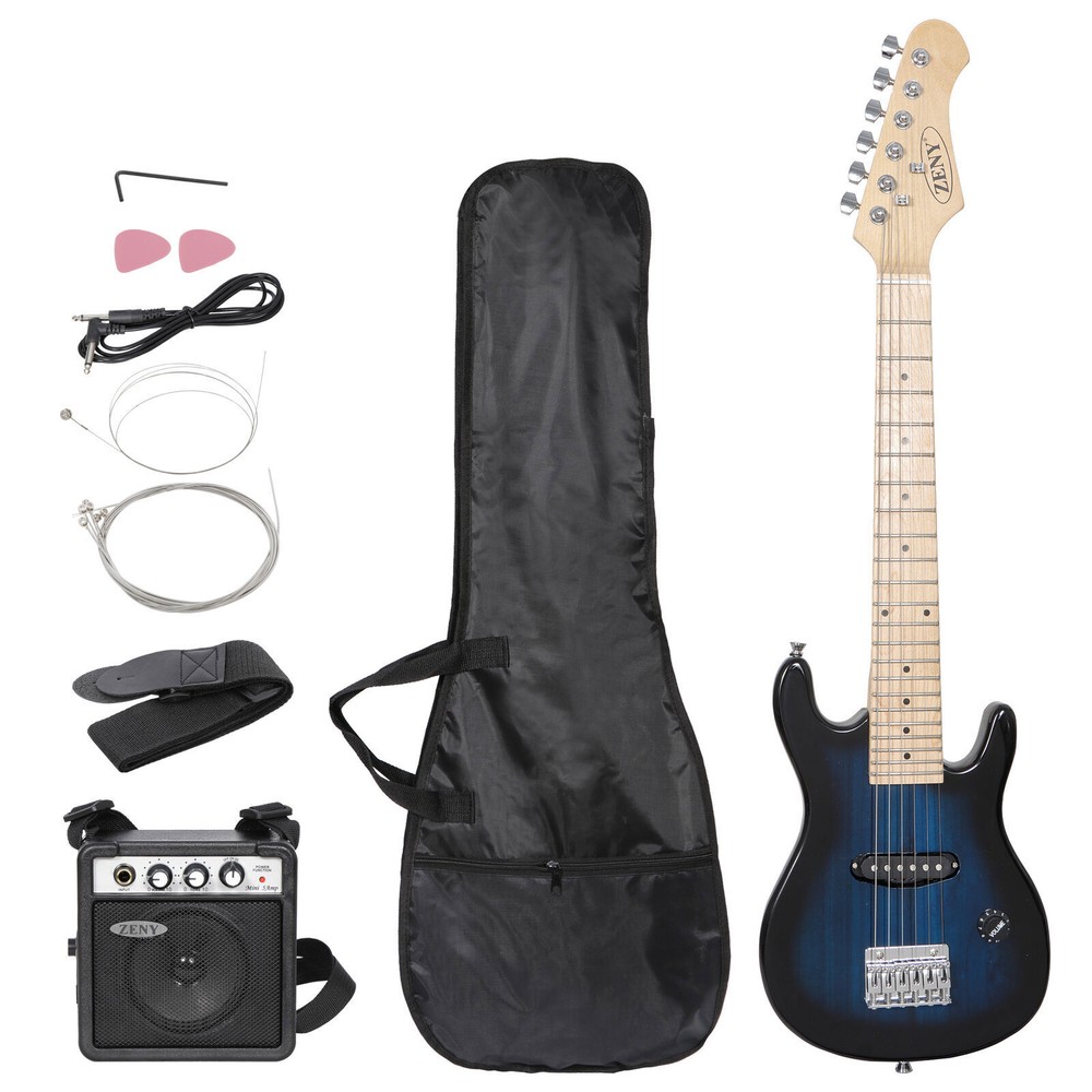Blue Full Size Beginner Electric Guitar Set with Case Strap Capo Strings 30"