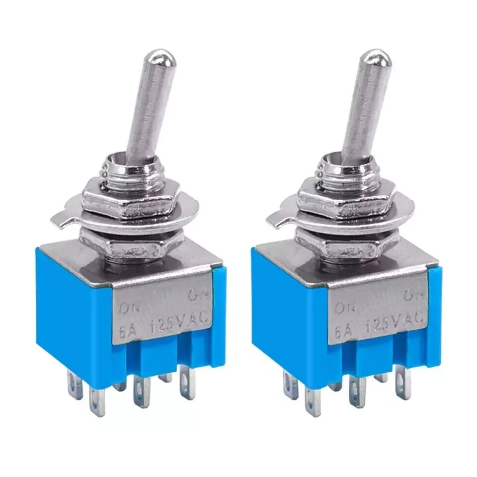 10Pcs DPDT Mini Toggle Switch 6-Pin 2 Position ON/ON Miniature Toggle Switch 6A