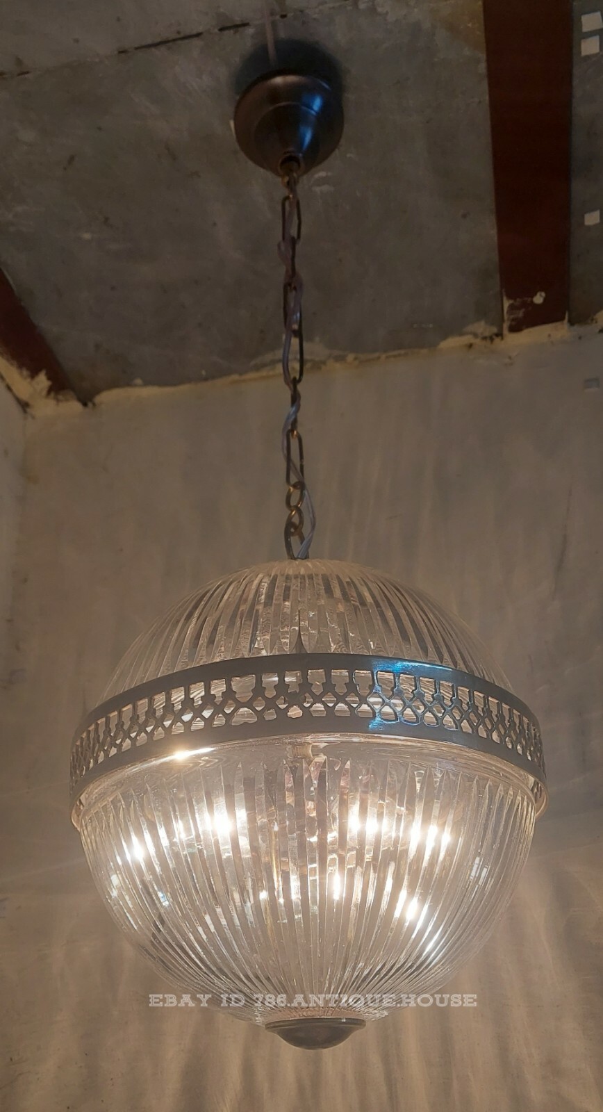 Antique Vintage Art Deco Brass & Glass Ship Ceiling Fixture Hanging Light Lamp