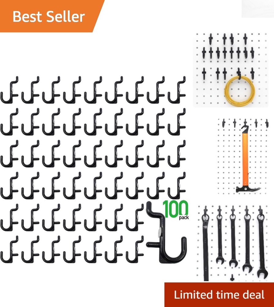 Effortless Organization: 100 Black Pegboard Hooks with Non-Damaging Tips