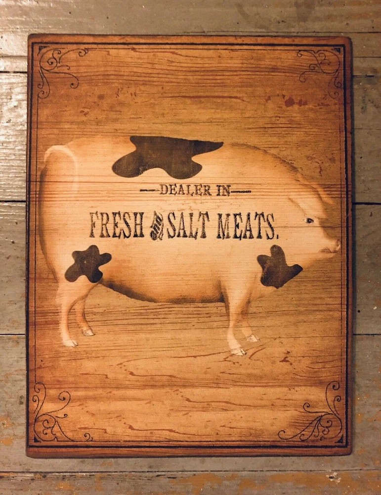 Pig Rustic Primitive Folk Art Handcrafted Plaque / Sign