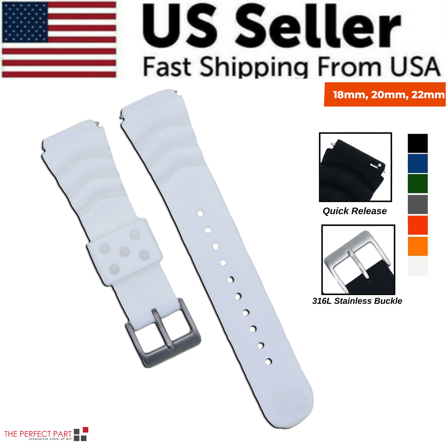 18mm 20mm 22mm Soft Silicone Watch Band Divers Replacement Strap Quick Release