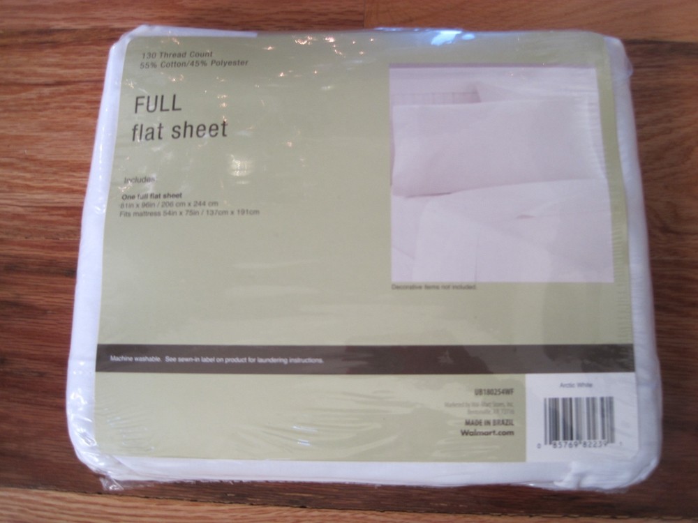Full Flat Sheet White 130 Thread Count NIP