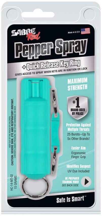 Sabre KeyRing Pepper Spray Mint Keyring Powerful Stream Reduces Wind Blowback