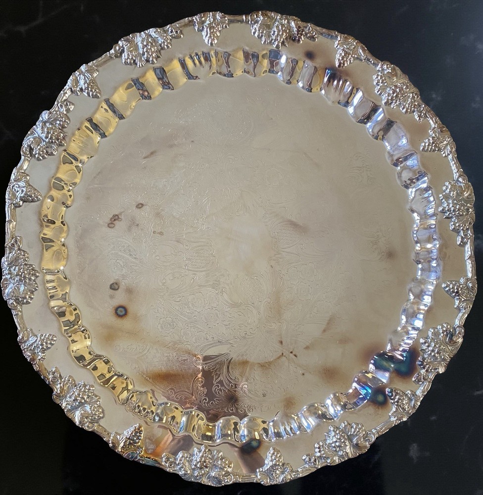 Silver-plated copper punch bowl with grape motif