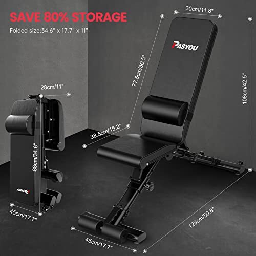 PASYOU Adjustable Weight Bench Full Body Workout Assorted Colors