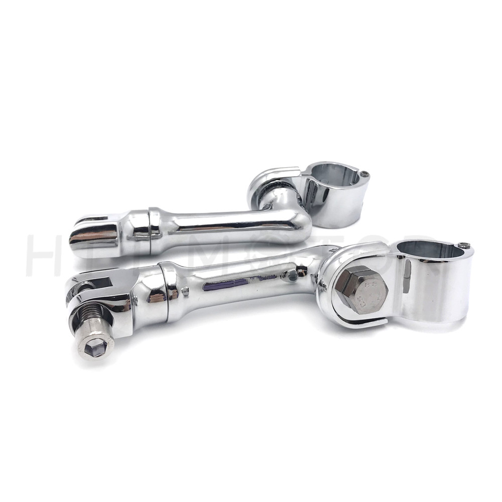 Chrome 1.5" Long Angled Adjustable Footpeg Mounting Kit For Universal Motorcycle