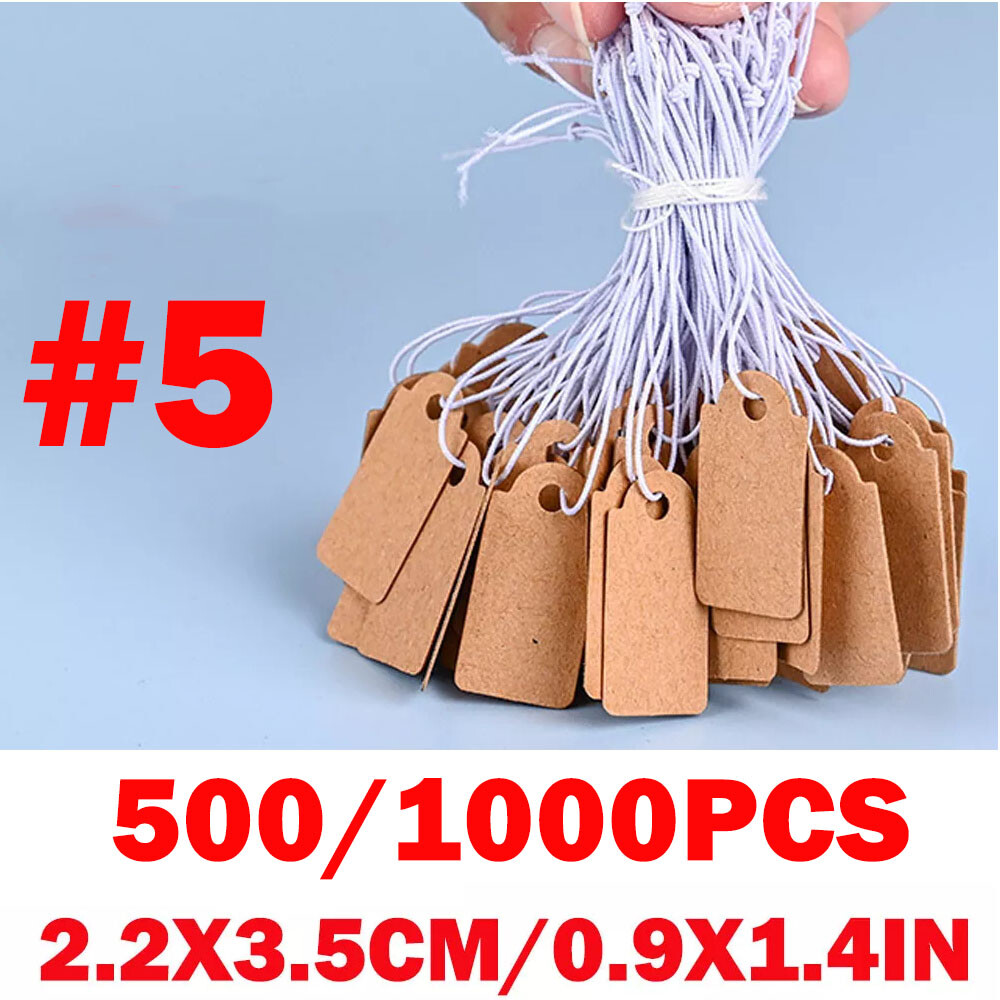 500/1000x #5 Coffee Blank Garage Sale Price Tags 35*22mm Hang String Strung HOT