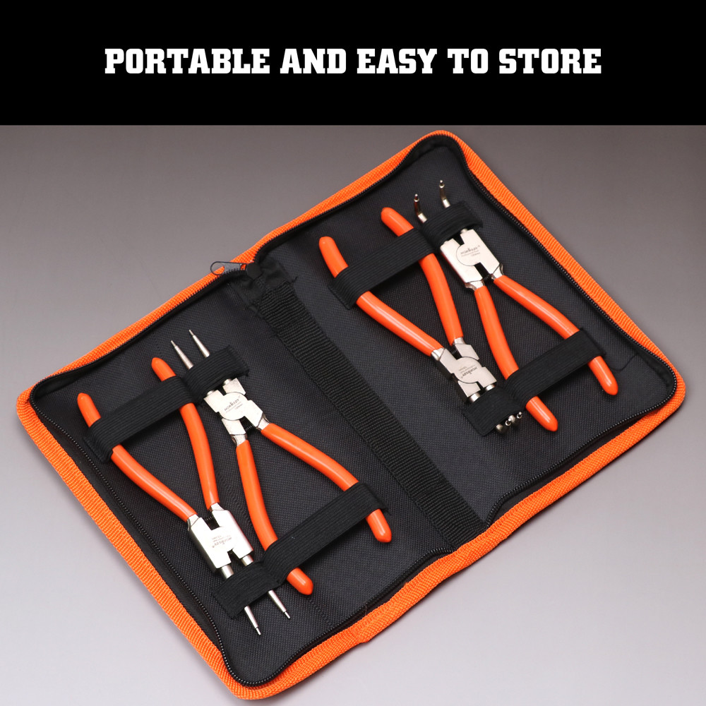 Portable 7" Internal External Retaining Clips Snap Ring Circlip Pliers 4pcs Set