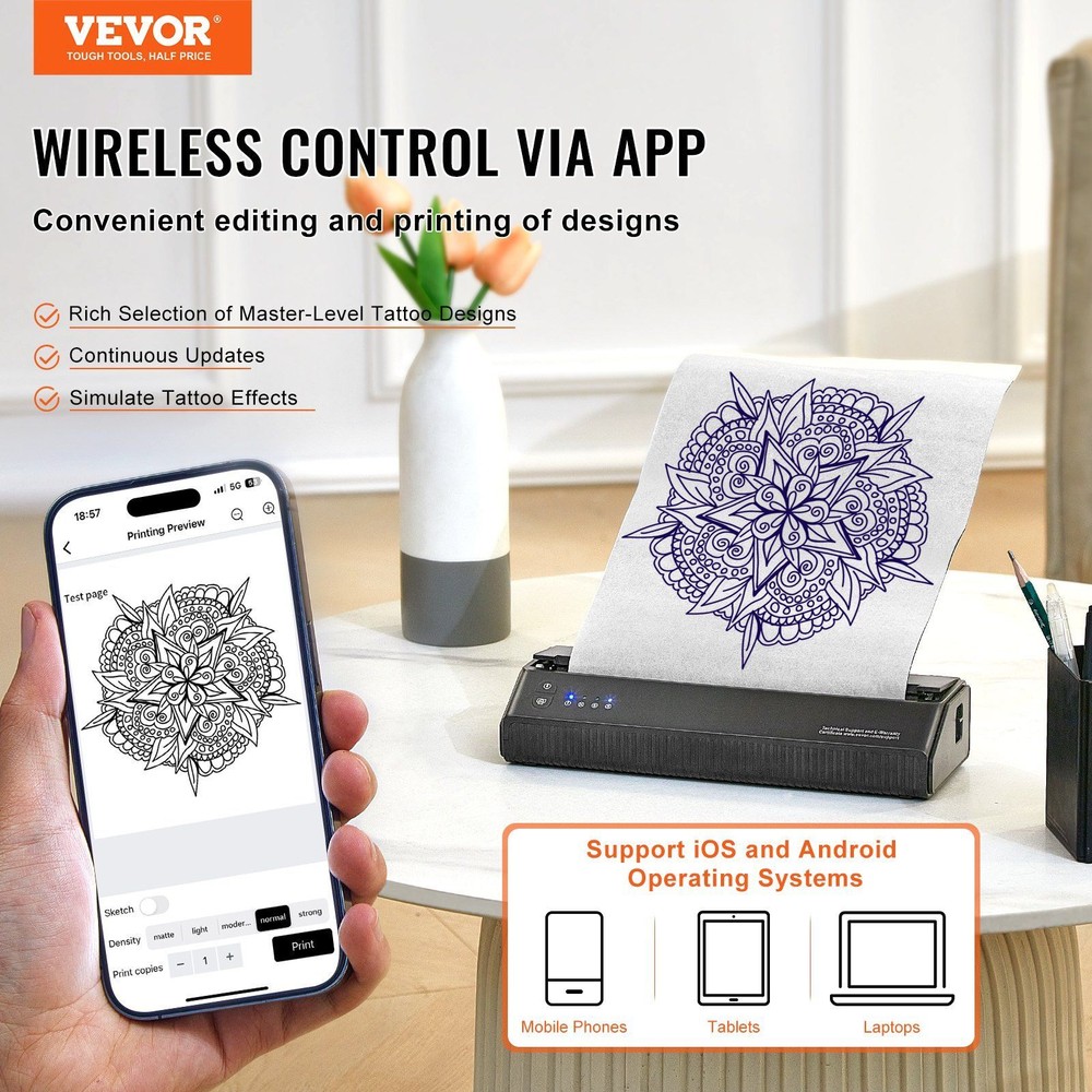 Tattoo Stencil Printer, Wireless Bluetooth Tattoo Printer Transfer Machine w/Bag